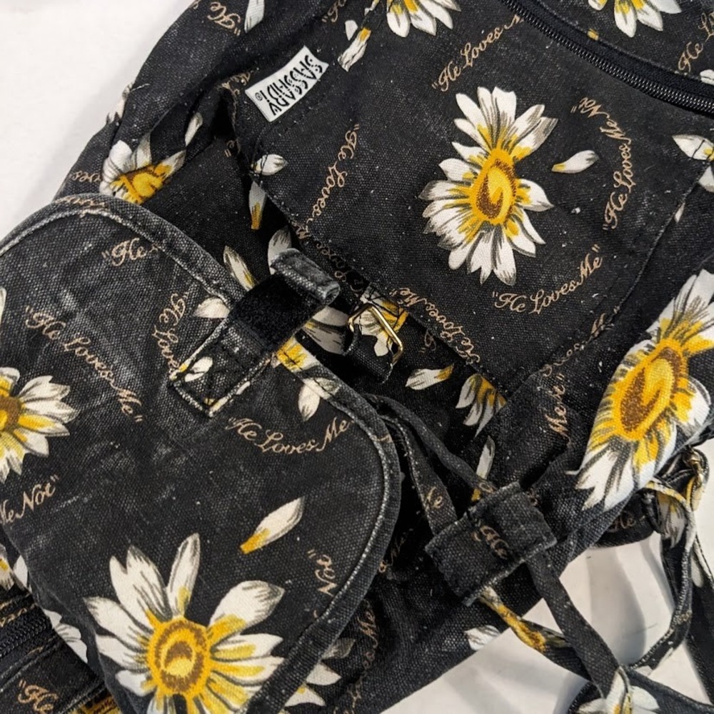 Vintage Sassaby Daisy Floral Mini Backpack Black He Loves Me 90s Sling Bag Y2K - Picture 13 of 16